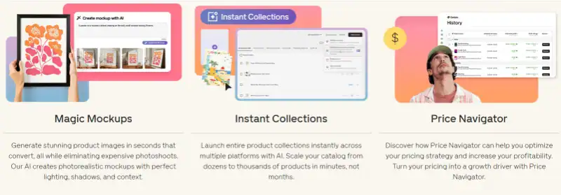 Gelato Plus features - instant collections, Price Navigator, Magic Mockups